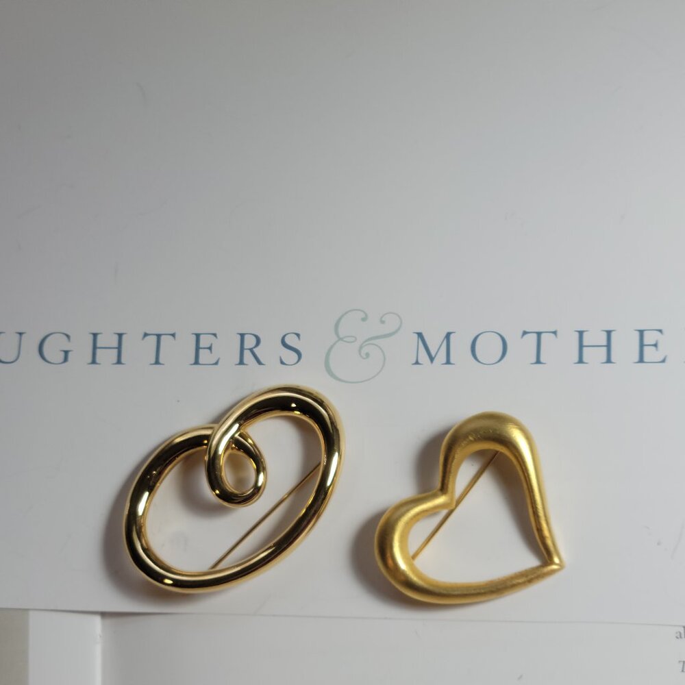 HEART BROOCHES GOLD PLATED VINTAGE LOT BUNDLE MOTHER AND DAUGHTER GIFT